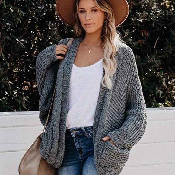 FLASH SALE! New Grey Cable Knit Cardigan Sweater - Picture 6 of 8